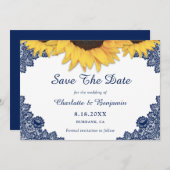 Save The Date Mariage de Tournesol Bleu de la Marine Rustique En (Devant / Derrière)