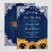 Save The Date Mariage de tournesol bleu marine (Devant / Derrière)