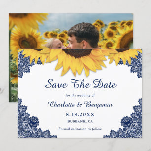 Save The Date Mariage de Tournesol Bleu Marine Photo Enregistrer