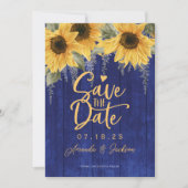 Save The Date Mariage de tournesol bleu rustique sauvez (Devant)