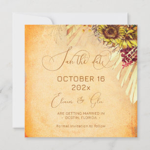 Save The Date Mariage de tournesol bohème rustique