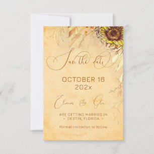 Save The Date Mariage de tournesol bohème rustique