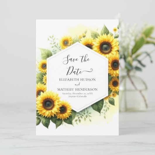 Save The Date Mariage de tournesol botanique élégant (Debout devant)