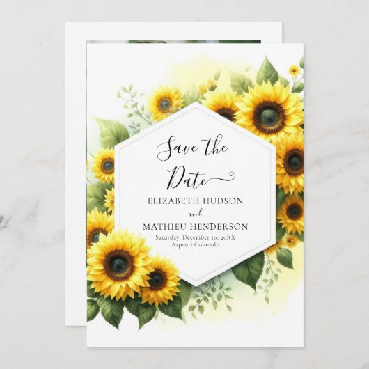Save The Date Mariage de tournesol botanique élégant (Devant / Derrière)