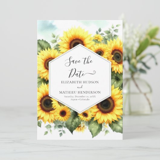 Save The Date Mariage de tournesol chic unique (Debout devant)