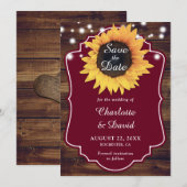 Save The Date Mariage de tournesol de Bourgogne rustique (Devant / Derrière)
