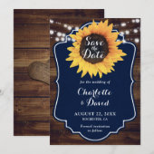 Save The Date Mariage de tournesol de la Marine Rustique Wood (Devant / Derrière)