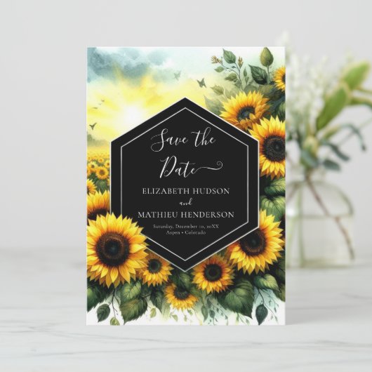 Save The Date Mariage de tournesol élégant Boho (Debout devant)