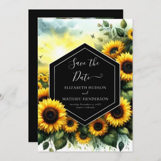 Save The Date Mariage de tournesol élégant Boho (Devant / Derrière)