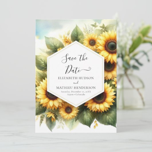 Save The Date Mariage de tournesol élégant numérique (Debout devant)