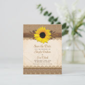 Save The Date Mariage de tournesol en bois de dentelle de Burlap (Debout devant)