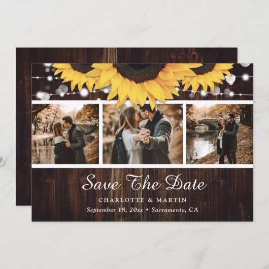Save The Date Mariage de tournesol en bois rustique (Devant / Derrière)