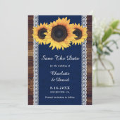 Save The Date Mariage de tournesol en bois rustique bleu marine (Debout devant)