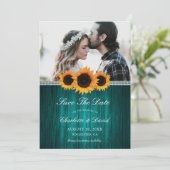 Save The Date Mariage de tournesol en bois turquoise (Debout devant)