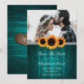 Save The Date Mariage de tournesol en bois turquoise (Devant / Derrière)
