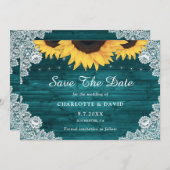Save The Date Mariage de tournesol en dentelle de bois rustique  (Devant / Derrière)