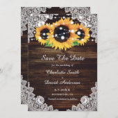 Save The Date Mariage de tournesol en dentelle de bois rustique (Devant / Derrière)