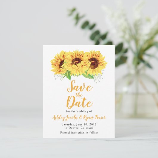 Save The Date Mariage de tournesol Enregistrer la date Aquarelle (Debout devant)