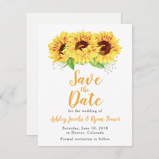 Save The Date Mariage de tournesol Enregistrer la date Aquarelle (Devant / Derrière)