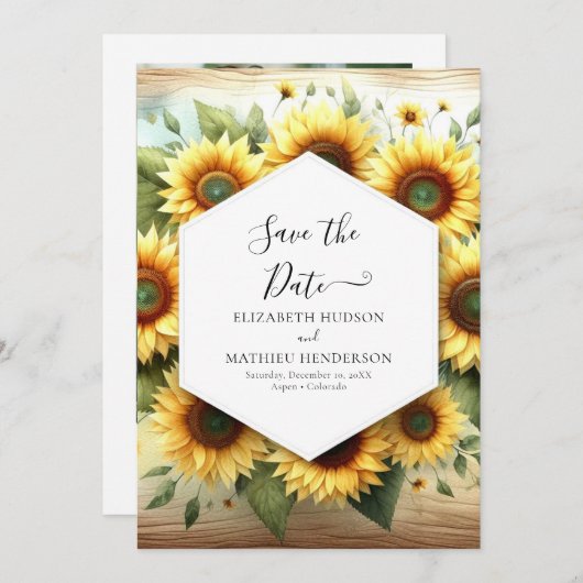 Save The Date Mariage de tournesol moderne simple (Devant / Derrière)