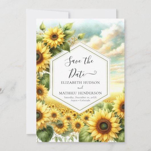 Save The Date Mariage de tournesol romantique chic (Devant)