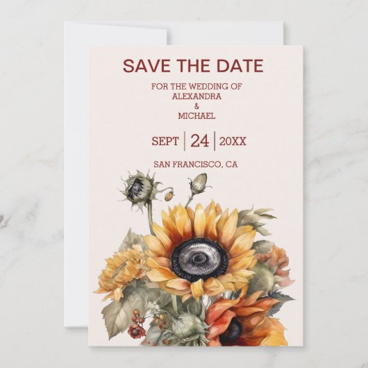 Save The Date Mariage de tournesol rustique (Devant)