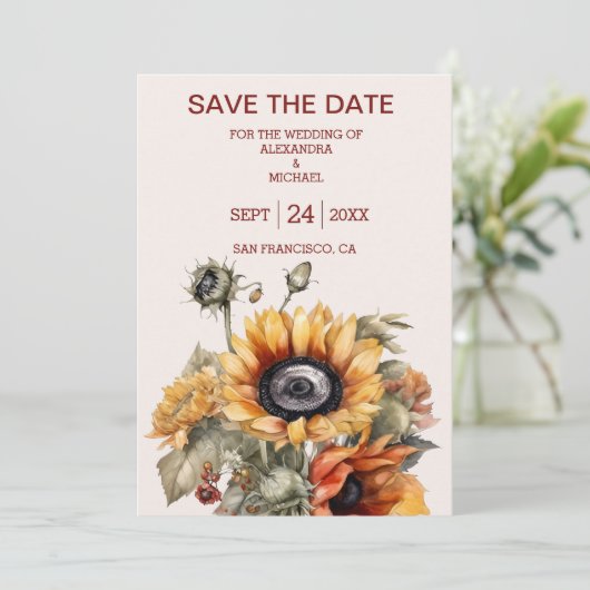 Save The Date Mariage de tournesol rustique (Debout devant)