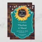 Save The Date Mariage de tournesol Turquoise rustique (Devant / Derrière)