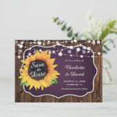 Save The Date Mariage de tournesol violet en bois rustique (Debout devant)