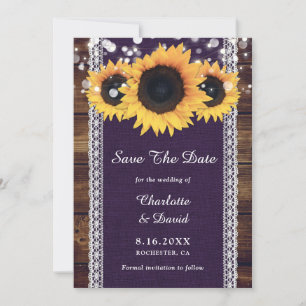 Save The Date Mariage de tournesol violet rustique en bois