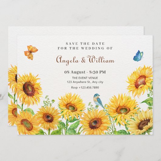 Save The Date Mariage de tournesols (Devant / Derrière)