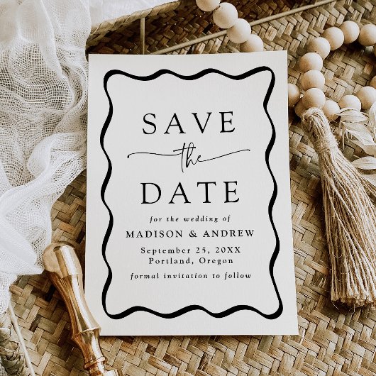 Save The Date Mariage de trame Black Wavy moderne