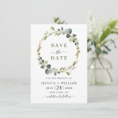 Save The Date Mariage de trame de couronne fleurie Eucalyptus mo (Debout devant)