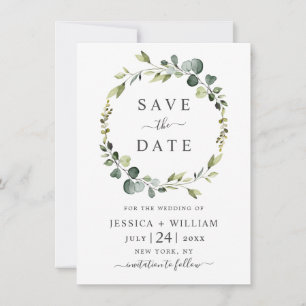 Save The Date Mariage de trame de couronne fleurie Eucalyptus mo