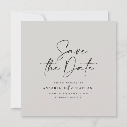 Save The Date mariage de typographie décontracté noir gris (Devant)
