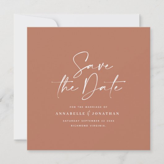 Save The Date mariage de typographie décontracté script terracot (Devant)