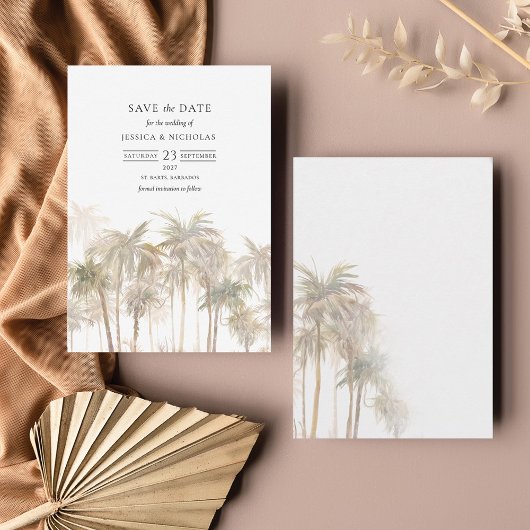 Save The Date Mariage de typographie des arbres tropicaux modern