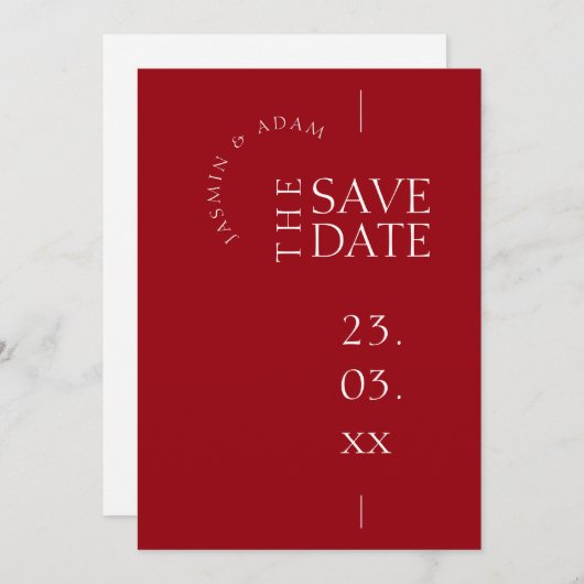 Save The Date Mariage de typographie moderne Crimson Rouge (Devant / Derrière)