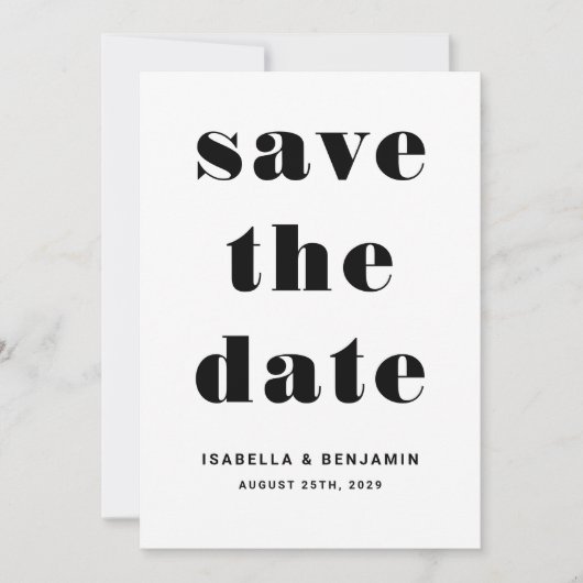 Save The Date Mariage de typographie moderne noir et blanc (Devant)