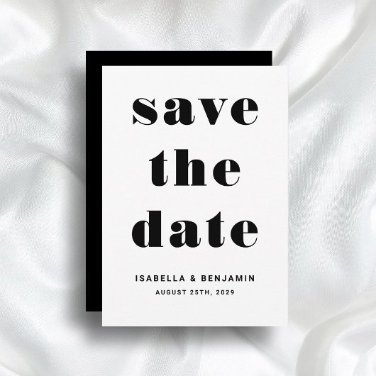 Save The Date Mariage de typographie moderne noir et blanc