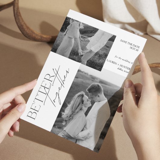 Save The Date Mariage de typographie moderne noir et blanc 2