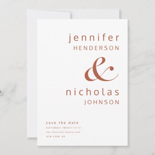 Save The Date Mariage de typographie moderne Terracotta Ampersan (Devant)