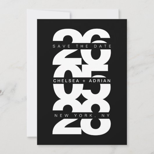 Save The Date Mariage de typographie noir blanc gras (Devant)