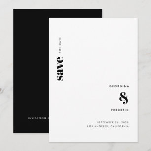 Save The Date Mariage de typographie noir blanc ultra minimal