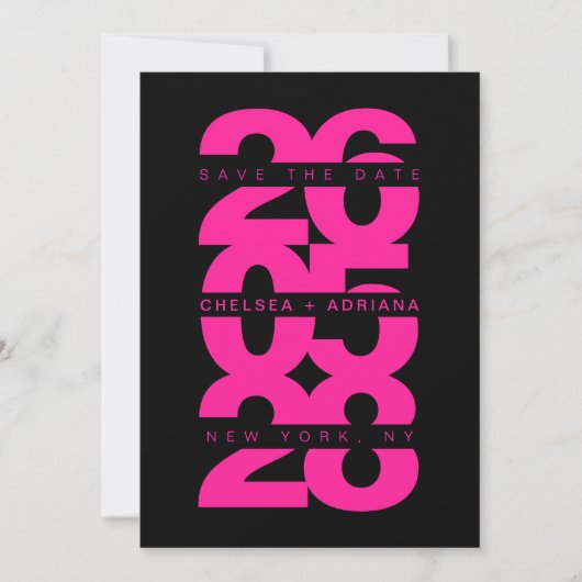 Save The Date Mariage de typographie noir rose gras (Devant)