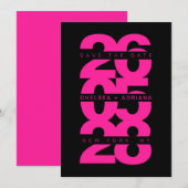 Save The Date Mariage de typographie noir rose gras (Devant / Derrière)