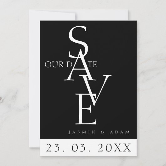 Save The Date Mariage de typographie simple noir blanc minimal (Devant)