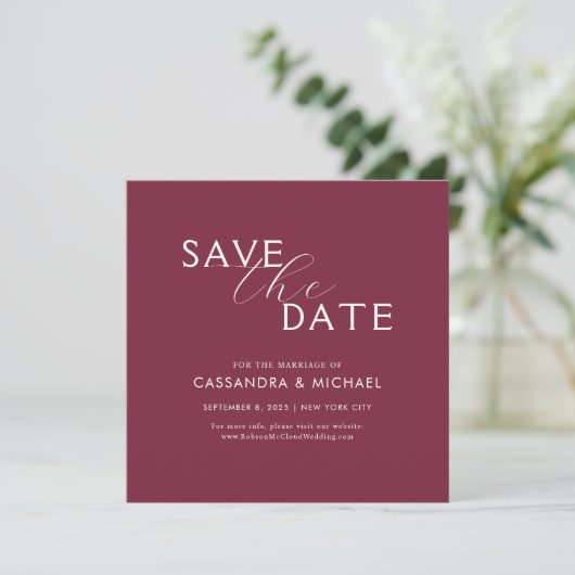 Save The Date Mariage de typographie simple violet et blanc (Debout devant)