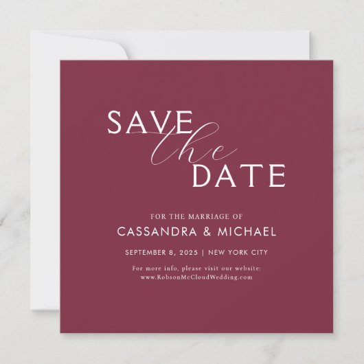Save The Date Mariage de typographie simple violet et blanc (Devant)