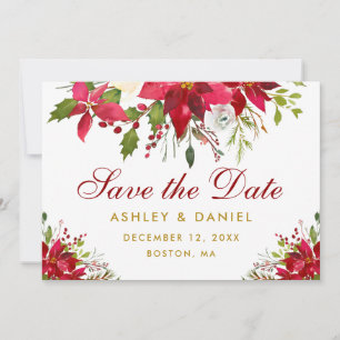Save The Date Mariage de vacances Poinsettia Floral Or Rouge